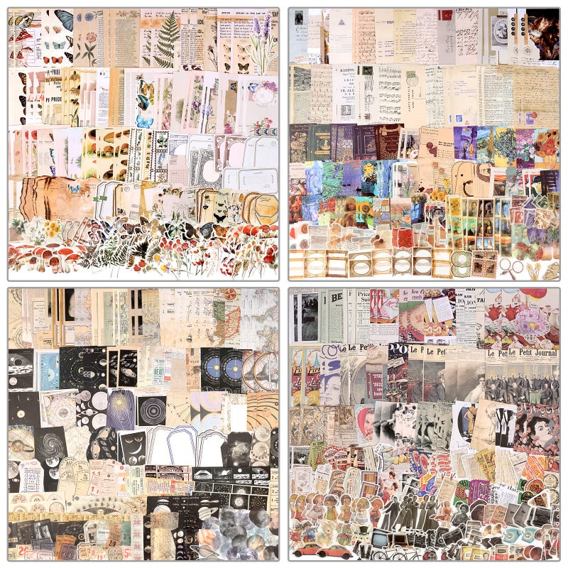 Draupnir 800pcs Vintage Junk Journal SuppliesScrapbook Supplies Scrapbooking Paper and Stickers Ephemera for Art Aesthetic Journaling Kit Collage