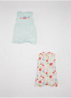 DeFacto Newborn Printed Cotton 2-Pack Sleeveless Romper  - Image 1