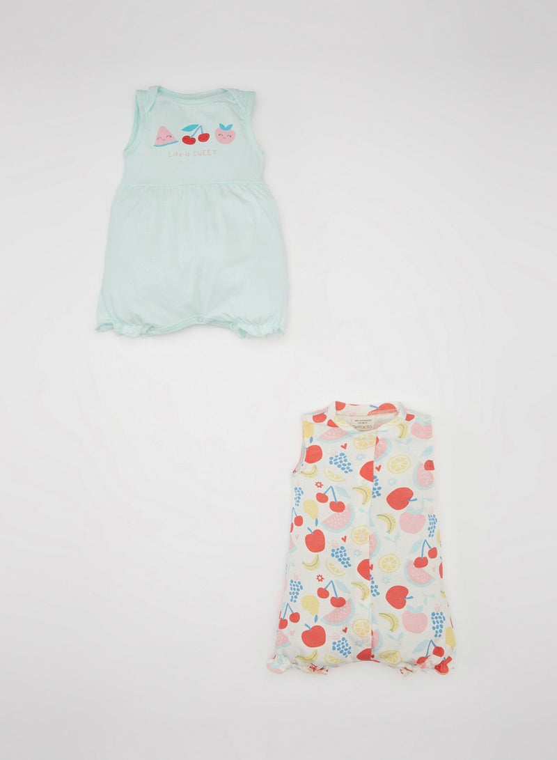 DeFacto Newborn Printed Cotton 2-Pack Sleeveless Romper  - Image 1