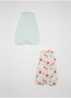 DeFacto Newborn Printed Cotton 2-Pack Sleeveless Romper  - Image 2