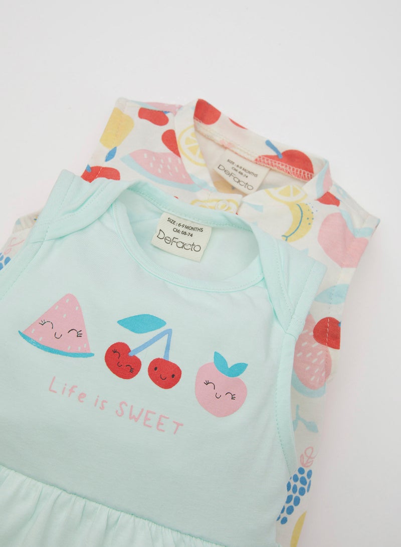 DeFacto Newborn Printed Cotton 2-Pack Sleeveless Romper  - Image 3