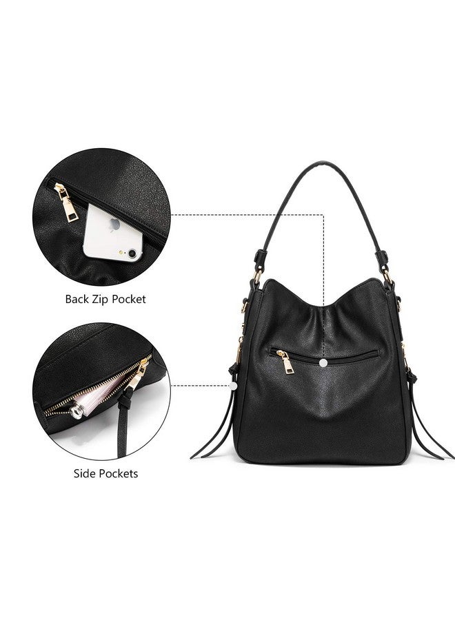 PALAY® Solid Color Handbag for Lady Girl with Fashion Faux Leather Classic Shoulder Crossbody Bags- Black - Image 3
