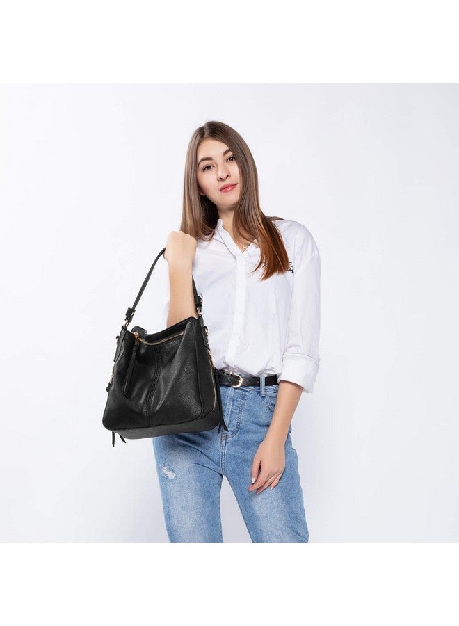 PALAY® Solid Color Handbag for Lady Girl with Fashion Faux Leather Classic Shoulder Crossbody Bags- Black - Image 4