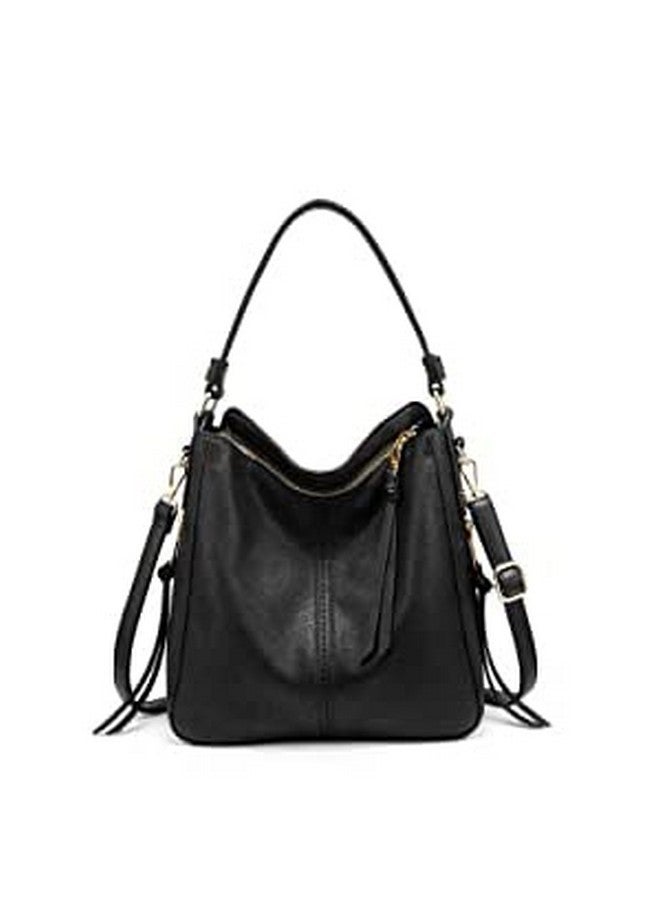 PALAY® Solid Color Handbag for Lady Girl with Fashion Faux Leather Classic Shoulder Crossbody Bags- Black - Image 1