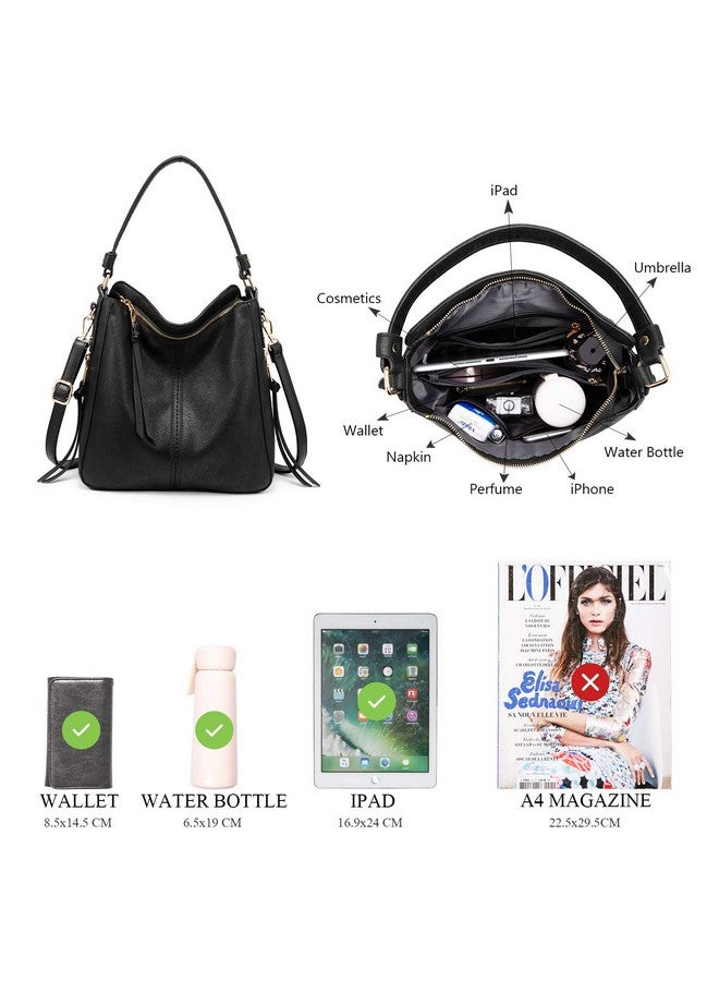 PALAY® Solid Color Handbag for Lady Girl with Fashion Faux Leather Classic Shoulder Crossbody Bags- Black - Image 2