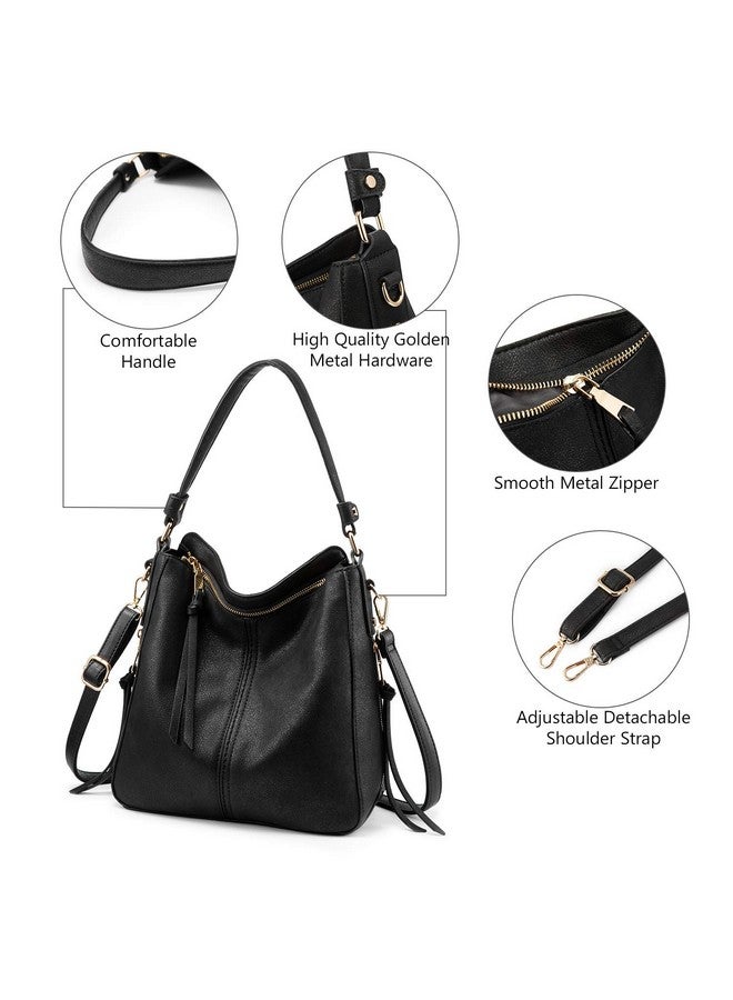 PALAY® Solid Color Handbag for Lady Girl with Fashion Faux Leather Classic Shoulder Crossbody Bags- Black - Image 5