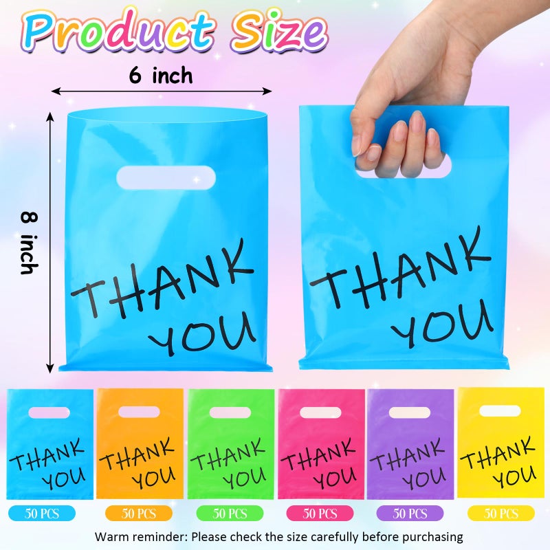 Janlaugh 300 Pcs Small Thank You Bags Bulk Colorful Plastic Merchandise Shopping Bags for Small Business with Handles Gift Party Favor Goodie Bag for Boutique Retail Weddings Trade Show (6" X 8") - Image 2