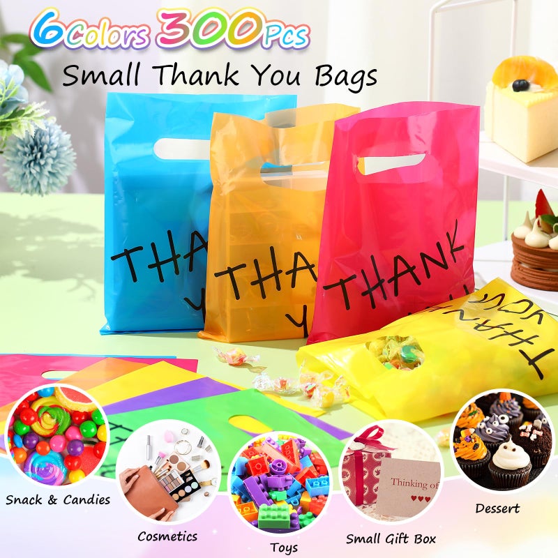 Janlaugh 300 Pcs Small Thank You Bags Bulk Colorful Plastic Merchandise Shopping Bags for Small Business with Handles Gift Party Favor Goodie Bag for Boutique Retail Weddings Trade Show (6" X 8") - Image 4