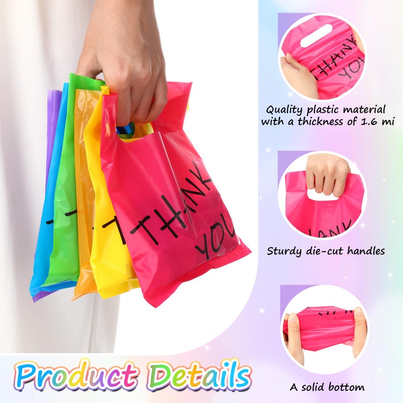 Janlaugh 300 Pcs Small Thank You Bags Bulk Colorful Plastic Merchandise Shopping Bags for Small Business with Handles Gift Party Favor Goodie Bag for Boutique Retail Weddings Trade Show (6" X 8") - Image 3