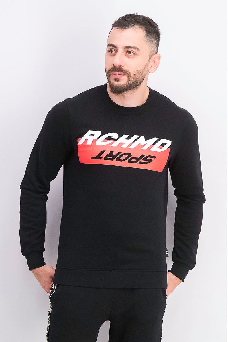 JOHN RICHMOND Men Sportswear Fit Long Sleeves Training Sweater, Black Combo - Image 1
