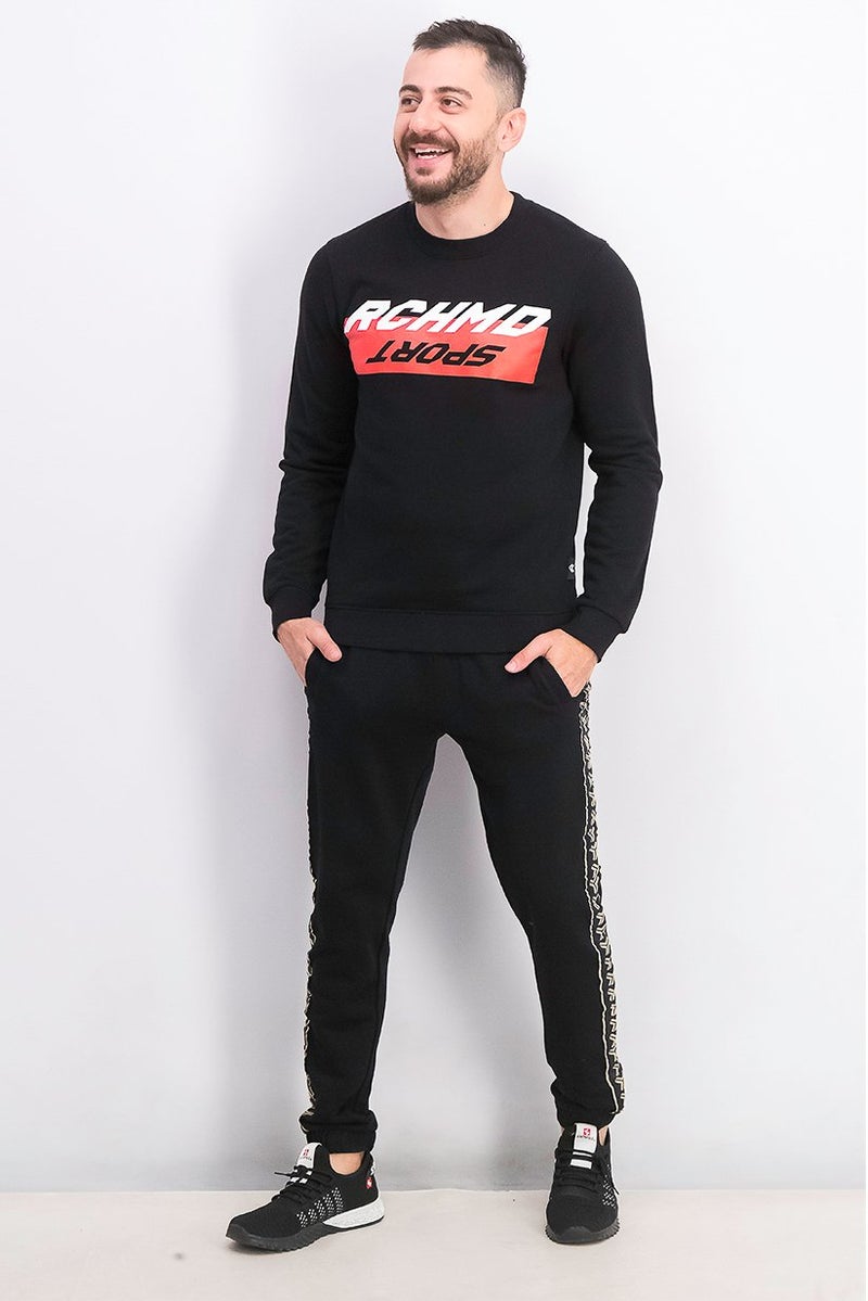 JOHN RICHMOND Men Sportswear Fit Long Sleeves Training Sweater, Black Combo - Image 3