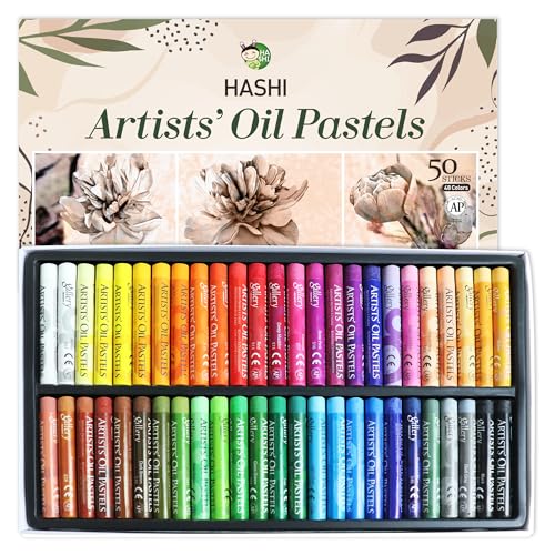 Hashi HA SHI Soft Oil Pastels Set (50 Sticks, 48 Colors) Art Supplies for Artist, Gallery Oil Painting Stick, Classroom Set, Professional Oil Crayons, Ideal for Professional Artists - Image 1
