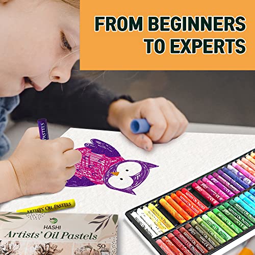 Hashi HA SHI Soft Oil Pastels Set (50 Sticks, 48 Colors) Art Supplies for Artist, Gallery Oil Painting Stick, Classroom Set, Professional Oil Crayons, Ideal for Professional Artists - Image 5