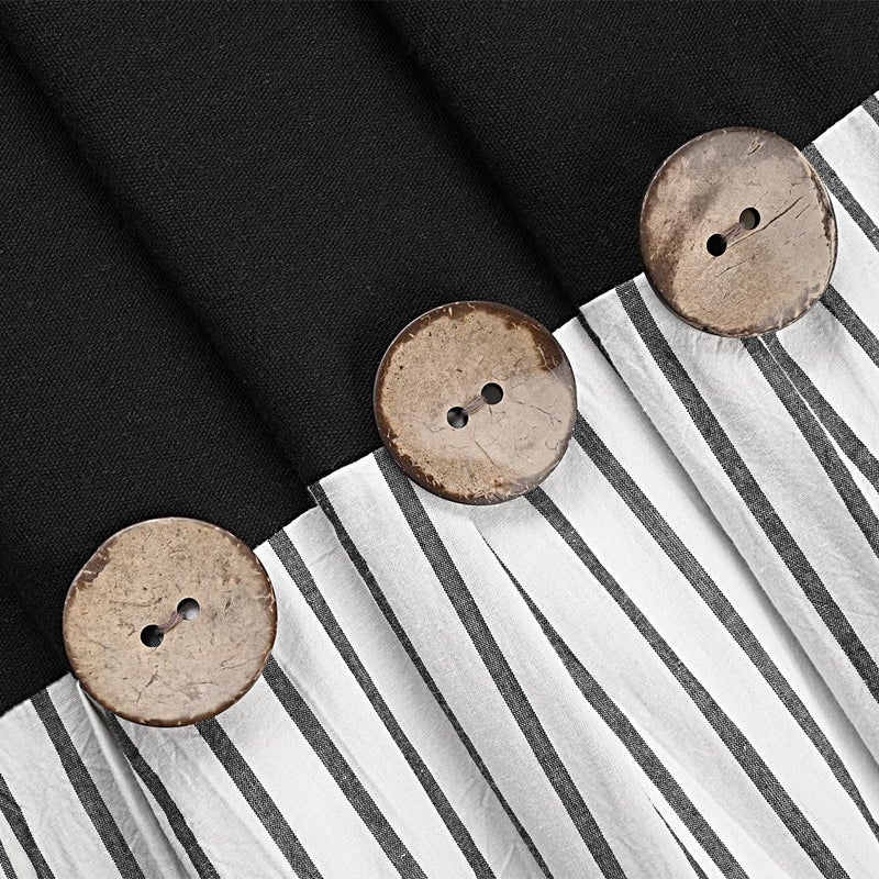 DOSLY IDÃ‰ES Farmhouse Black Shower Curtain, Beige and Black Stripe, Button Curtain, Linen and Cotton Woven Fabric, Rustic Charm Country Chic Style, 72x72 in - Image 2