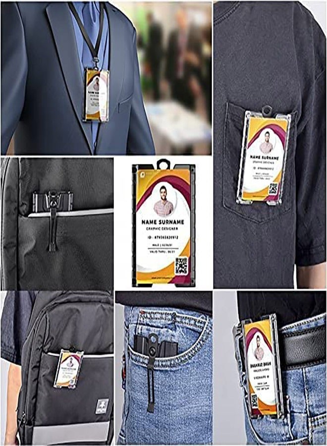 SYOSI Badge Holder Wallet, Vertical ID Card Holder with Lanyard & Metal Clip for Credit Cards, Clear ID Window, 4Cards Capacity, Built-in Elastic Clip, Black - Image 5