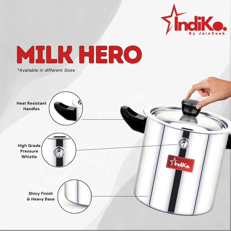 IndiKo By Jainsaab IndiKo 1 Litre Stainless Steel Double Wall Milk Boiler/Milk Pot/Milk Cooker Premium with Handle, Lid, Knob, Whistle & Funnel (1 Litre (Small)) - Image 4