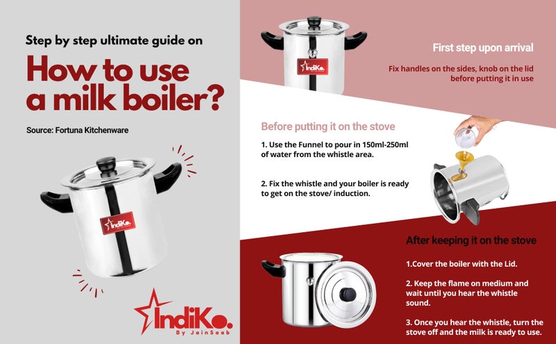 IndiKo By Jainsaab IndiKo 1 Litre Stainless Steel Double Wall Milk Boiler/Milk Pot/Milk Cooker Premium with Handle, Lid, Knob, Whistle & Funnel (1 Litre (Small)) - Image 5