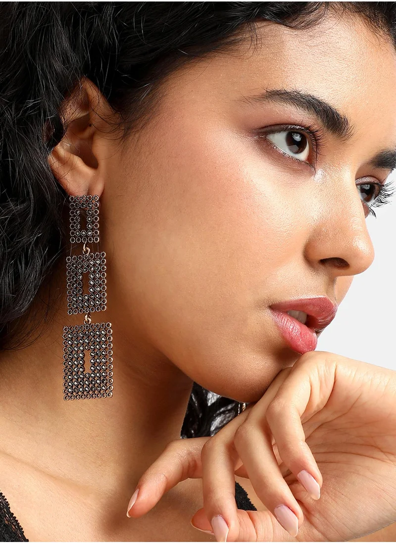 SOHI Intricate Pearl Geometric Drop Earrings