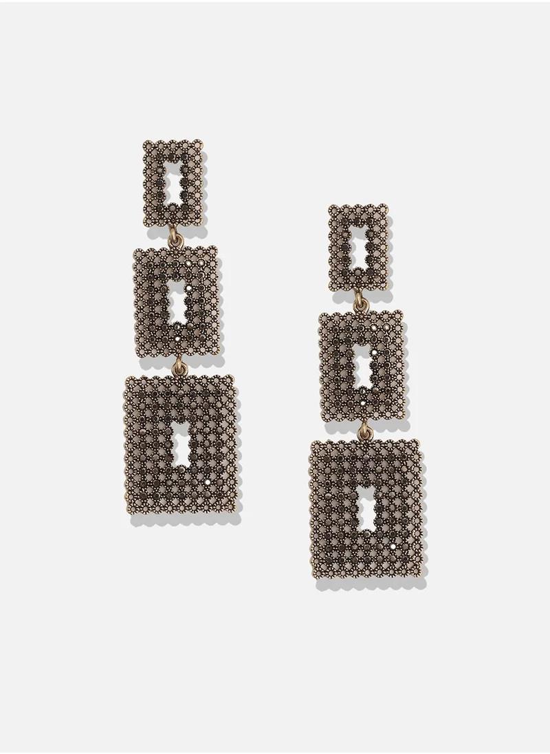 SOHI Intricate Pearl Geometric Drop Earrings