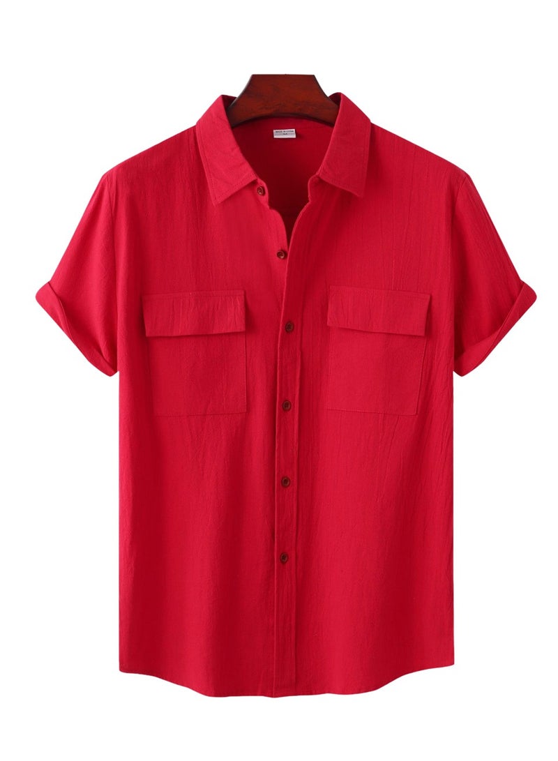 Summer new men's short-sleeved shirts men's casual shirts solid color half-sleeved tops  - Image 1