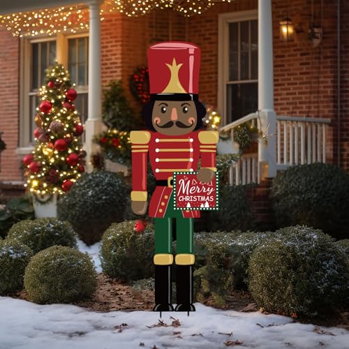 Cinnvoice 39 Black Nutcracker Christmas Outdoor Decor Large Black Nutcracker Metal Yard Stake Sign for Xmas Home Front Door Outdoor Garden Lawn Decor - Image 1