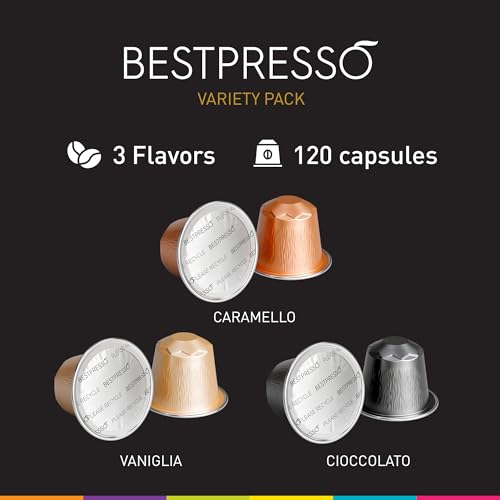 Bestpresso Coffee for Nespresso Original Machine 120 Aluminum pods Certified Genuine Espresso Variety Pack CaramelVanilla and Chocolate - Image 5