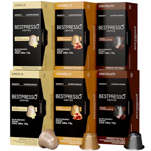Bestpresso Coffee for Nespresso Original Machine 120 Aluminum pods Certified Genuine Espresso Variety Pack CaramelVanilla and Chocolate - Image 1