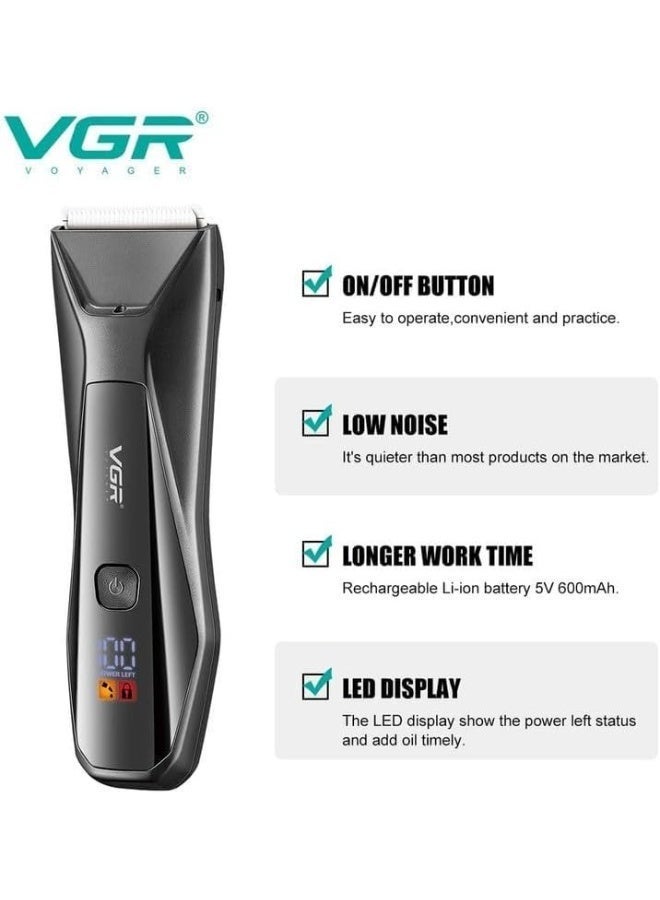 VGR V- 938 Body Hair Trimmer for Men - Men Ball Trimmer, Groin Hair Trimmer with 4 Trimming Combs, Waterproof Pubic Hair Trimmer Wireless Charger Dock Body Groomer with LED Spotlight & Travel Lock Black - Image 4
