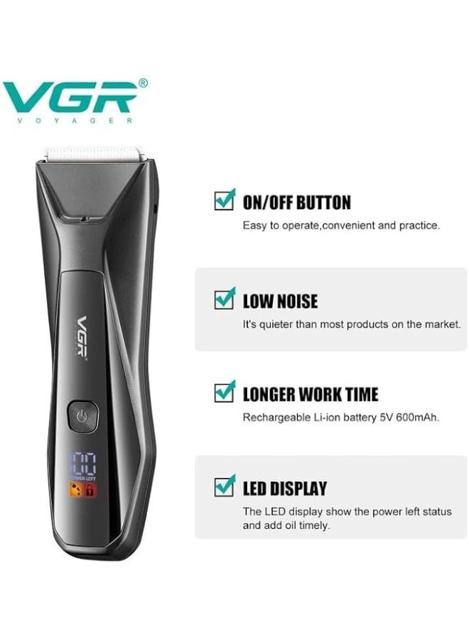 VGR V- 938 Body Hair Trimmer for Men - Men Ball Trimmer, Groin Hair Trimmer with 4 Trimming Combs, Waterproof Pubic Hair Trimmer Wireless Charger Dock Body Groomer with LED Spotlight & Travel Lock Black - Image 2