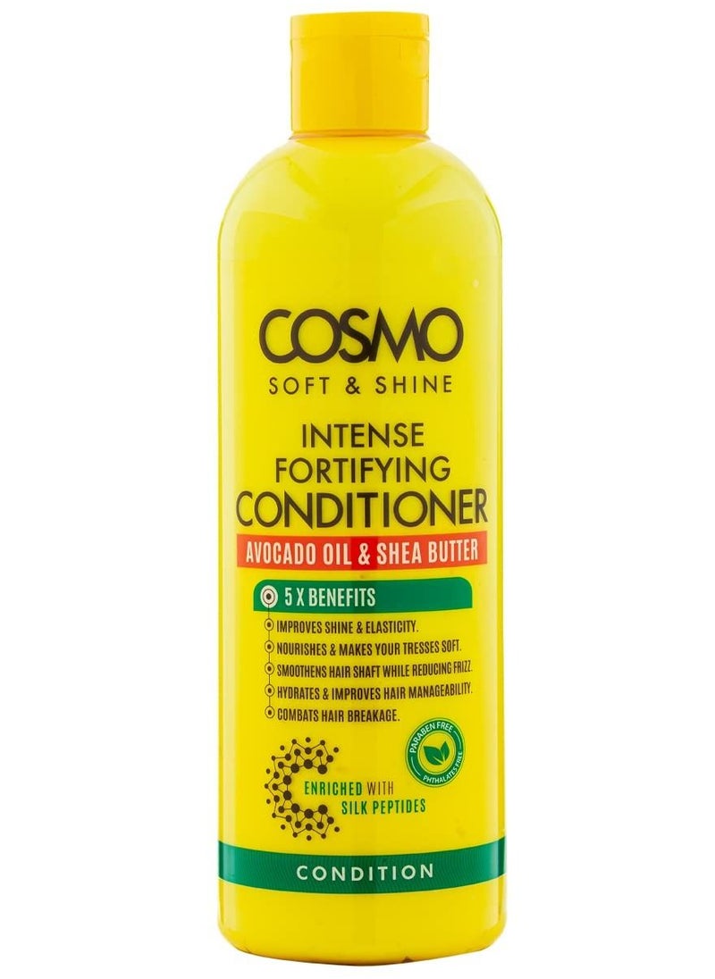 COSMO Soft & Shine Intense Fortifying Conditioner 480ml | Avocado Oil and Shea Butter | Improves Shine and Elasticity | Combats Hair Breakage | Enriched With Silk Peptides | Yellow  - Image 1
