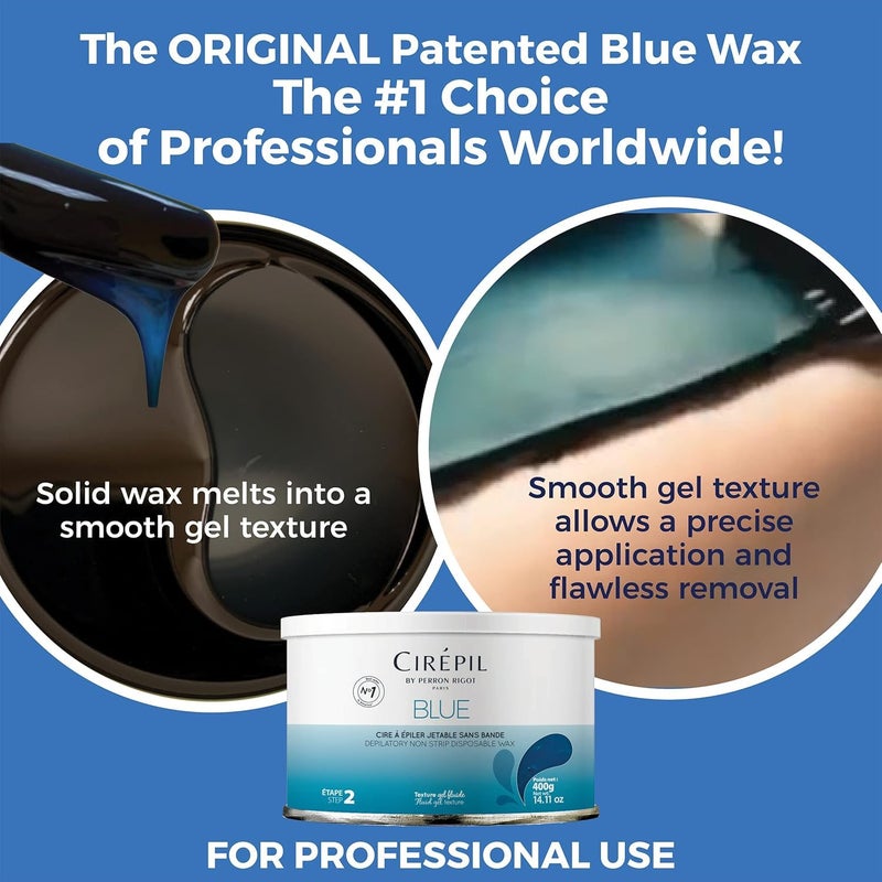Cirepil - Blue - 400g / 14.11 oz Hard Wax Tin - Face & Body Wax, Unscented & No Strip Needed - Perfect for Sensitive Skin & Brazilian Waxing - Pre-Melted in Tin - Fluid Gel Texture, Easy Hair-Removal - Image 4
