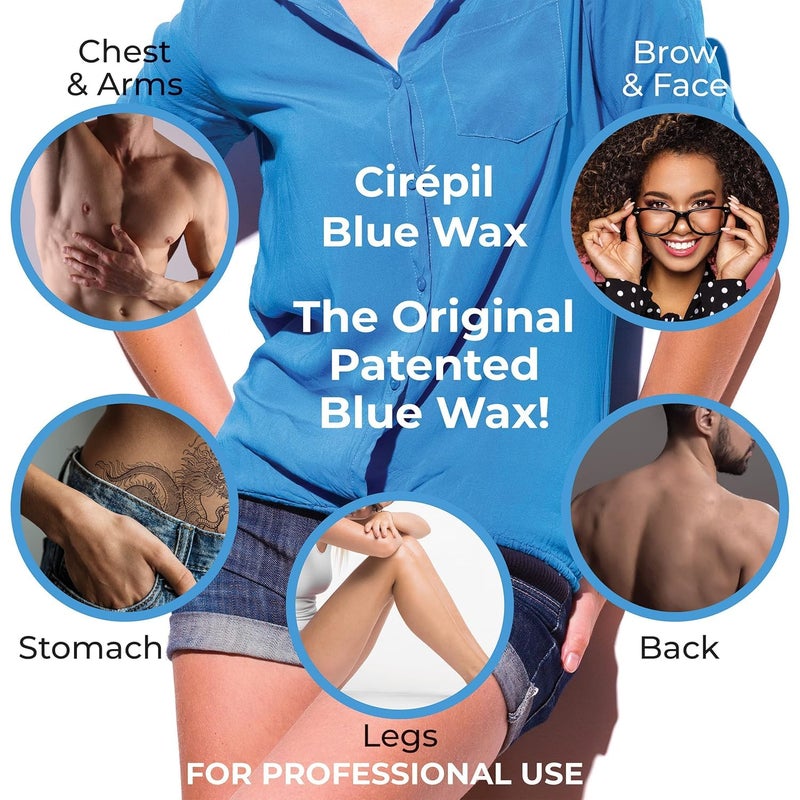 Cirepil - Blue - 400g / 14.11 oz Hard Wax Tin - Face & Body Wax, Unscented & No Strip Needed - Perfect for Sensitive Skin & Brazilian Waxing - Pre-Melted in Tin - Fluid Gel Texture, Easy Hair-Removal - Image 2