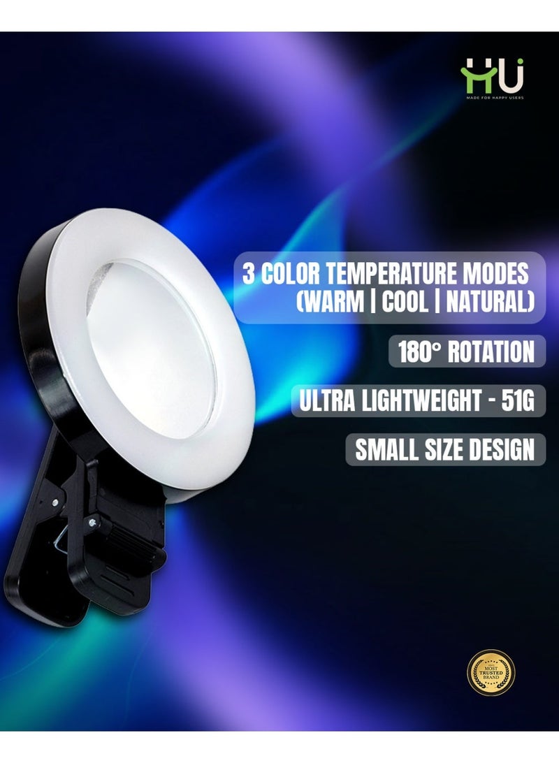 إتش يو إضاءة LED محمولة – ضوء سيلفي صغير مع 3 درجات حرارة لون ودوران 180° للتصوير والمكياج - Image 2