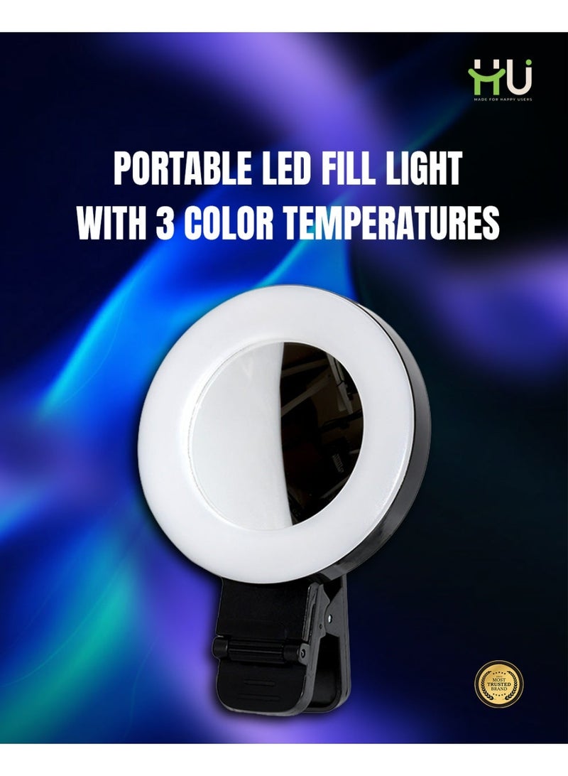 إتش يو إضاءة LED محمولة – ضوء سيلفي صغير مع 3 درجات حرارة لون ودوران 180° للتصوير والمكياج - Image 3