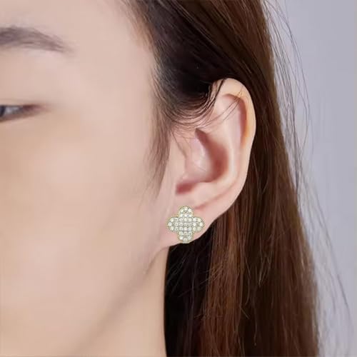 VAMA FASHIONS 18K Gold Plated Anti Tarnish Multiple piercing Green Emerald Four Leaf Clover Dual Side Reversible Hoop Earrings Lightweight Stud for Women & Girls - Image 5