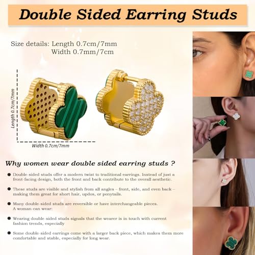 VAMA FASHIONS 18K Gold Plated Anti Tarnish Multiple piercing Green Emerald Four Leaf Clover Dual Side Reversible Hoop Earrings Lightweight Stud for Women & Girls - Image 3