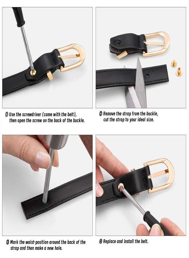 maikun 2 Pack Skinny Belt Women, Leather Waist Belt with Gold Alloy Buckle for Jeans Pants Dress, Brown Black, Size S - Image 5