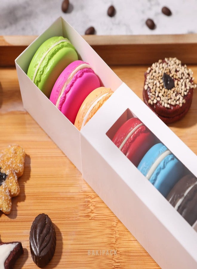BAKIPACK 25 Macaron Boxes for 6 Macarons White Macaron Boxes with Interior Measurement 7.3" x 1.9" x 1.9" Macarons Gift Boxes with Clear Window (without Macaron inside) - Image 2