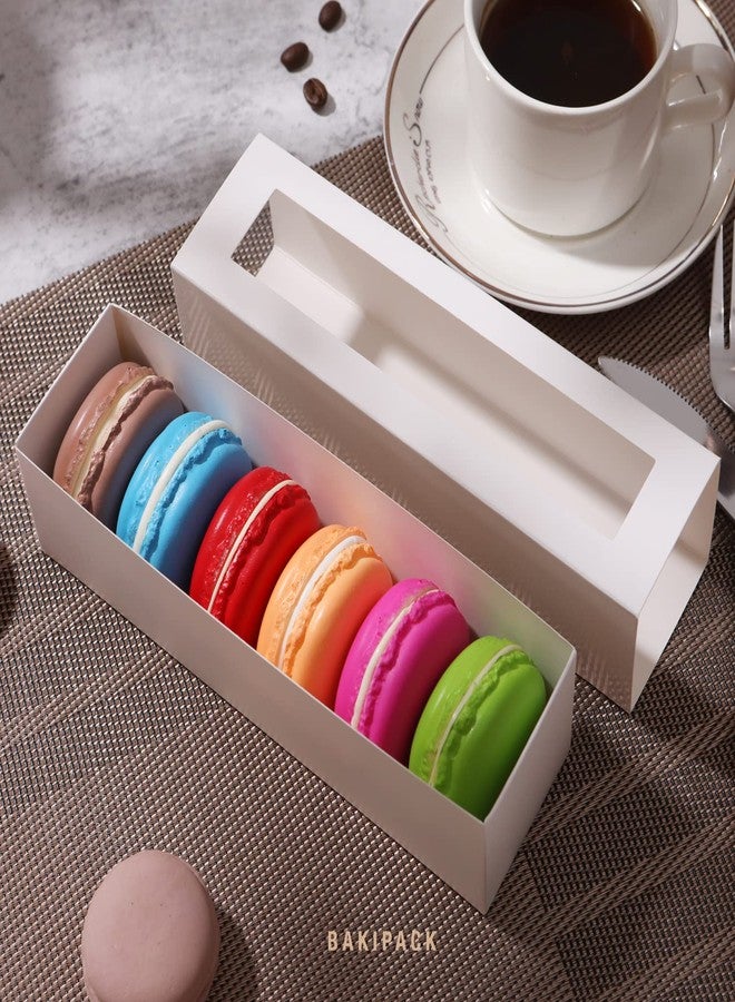BAKIPACK 25 Macaron Boxes for 6 Macarons White Macaron Boxes with Interior Measurement 7.3" x 1.9" x 1.9" Macarons Gift Boxes with Clear Window (without Macaron inside) - Image 3