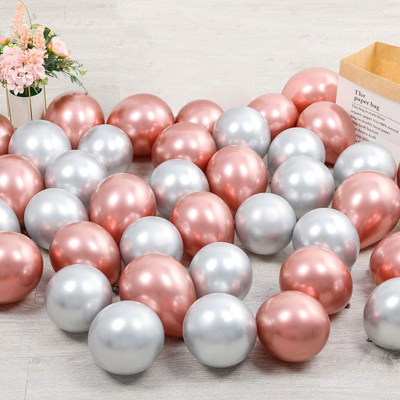 EASUTE 100pcs 5inch Tiny Rose Gold Silver Chrome Metallic Latex Balloons for Birthday Party Bridal Baby Shower Engagement Wedding Party Decorations Rose Gold Silver - Image 3