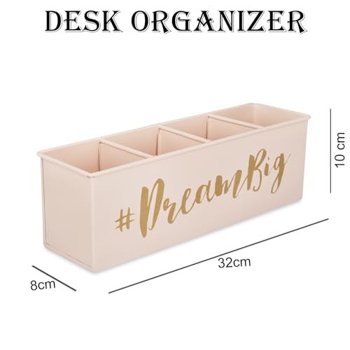 Elan Metal Pen and Pencil Stationary Storage Tidy Desk Organizer with 4 Compartment for Home Library and Office Unique Gifts Desk Decor Table Top Organizer (Dreambig, Pink) - Image 3
