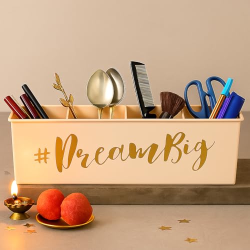 Elan Metal Pen and Pencil Stationary Storage Tidy Desk Organizer with 4 Compartment for Home Library and Office Unique Gifts Desk Decor Table Top Organizer (Dreambig, Pink) - Image 2
