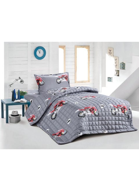 Compressed bed comforter set consisting of 3 pieces with children's drawings