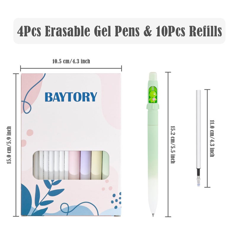 BAYTORY 4Pcs Cute Erasable Gel Pens, Rotatable Black Ink Pen with 10 Refills, 0.5mm Fine Point with Erasers, Quick Dry Erasable Pens for Completing Sudoku and Crossword Puzzles (Black Ink) - Image 2