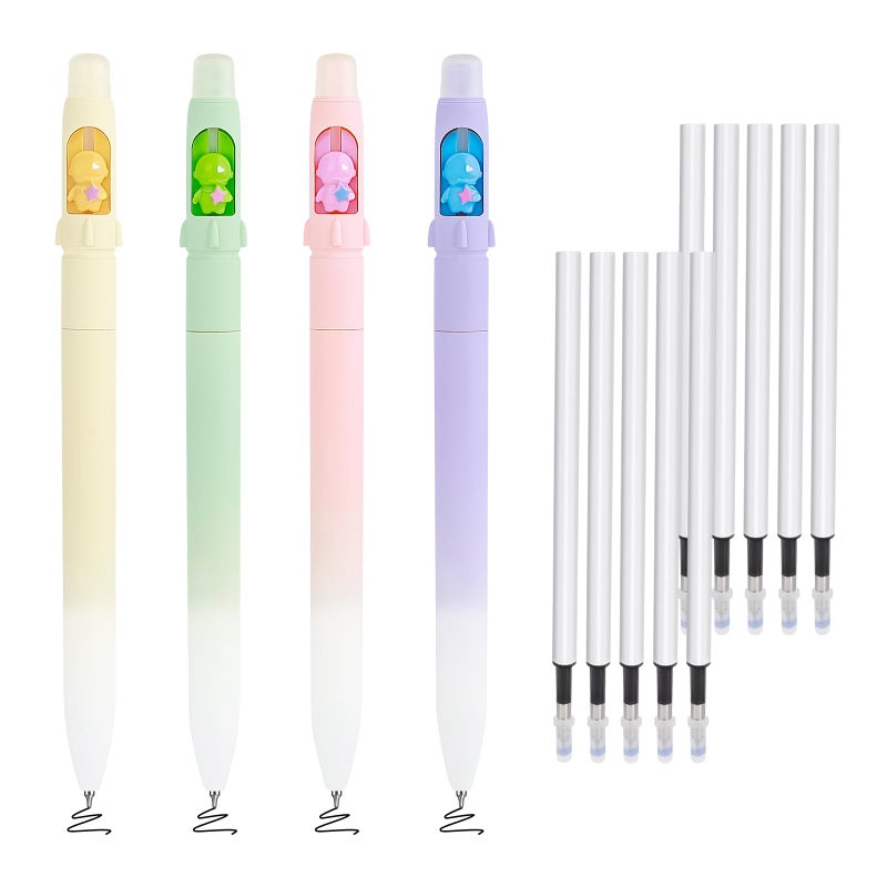 BAYTORY 4Pcs Cute Erasable Gel Pens, Rotatable Black Ink Pen with 10 Refills, 0.5mm Fine Point with Erasers, Quick Dry Erasable Pens for Completing Sudoku and Crossword Puzzles (Black Ink) - Image 1