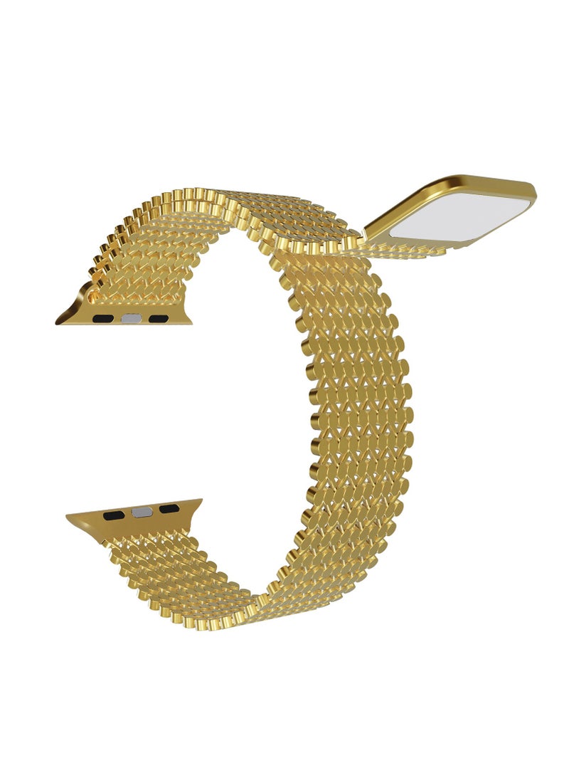 Generic - Magnetic Stainless Steel Band for Apple Watch 49mm 45mm 44mm 42mm, Women and Men Buckle-free Breathable Mesh Replacement Watch Strap for iWatch Ultra 2 Series 9 8 7 SE 6 5 4 3 2 1, Gold - Image 1