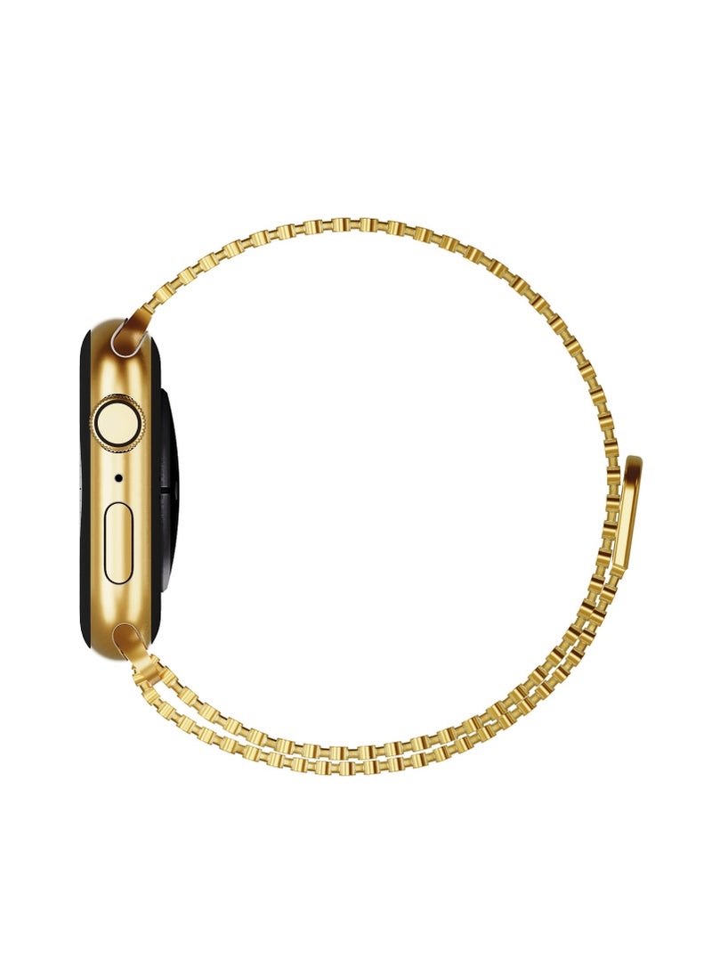 Generic - Magnetic Stainless Steel Band for Apple Watch 49mm 45mm 44mm 42mm, Women and Men Buckle-free Breathable Mesh Replacement Watch Strap for iWatch Ultra 2 Series 9 8 7 SE 6 5 4 3 2 1, Gold - Image 1