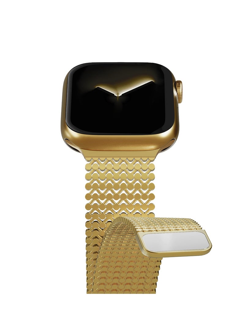 Generic - Magnetic Stainless Steel Band for Apple Watch 49mm 45mm 44mm 42mm, Women and Men Buckle-free Breathable Mesh Replacement Watch Strap for iWatch Ultra 2 Series 9 8 7 SE 6 5 4 3 2 1, Gold - Image 1