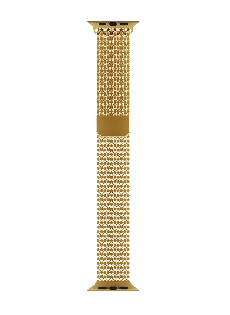 Generic - Magnetic Stainless Steel Band for Apple Watch 49mm 45mm 44mm 42mm, Women and Men Buckle-free Breathable Mesh Replacement Watch Strap for iWatch Ultra 2 Series 9 8 7 SE 6 5 4 3 2 1, Gold - Image 1