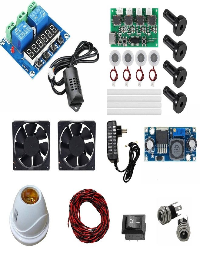 Electrobot Egg Incubator Electronics Kit | XH-M452 Temp & Humidity Controller, 4 Mist Makers, 2 Fans, Adapter, Bulb Holder, Switch, DC Jack - DIY Controller Kit for Custom Incubators - Image 1